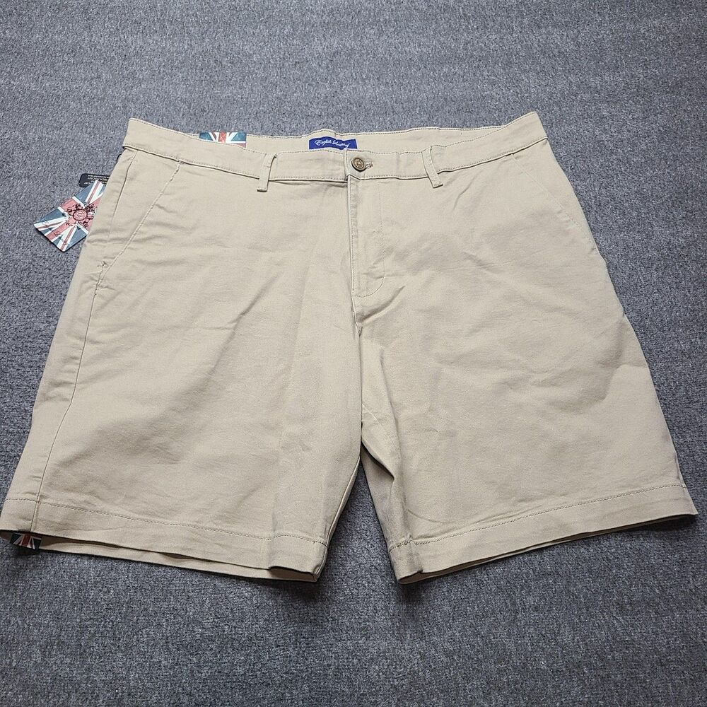 English Laundry Shorts Mens 40 Khaki Tan Flat Front 9 Inch Inseam Stretch Casual